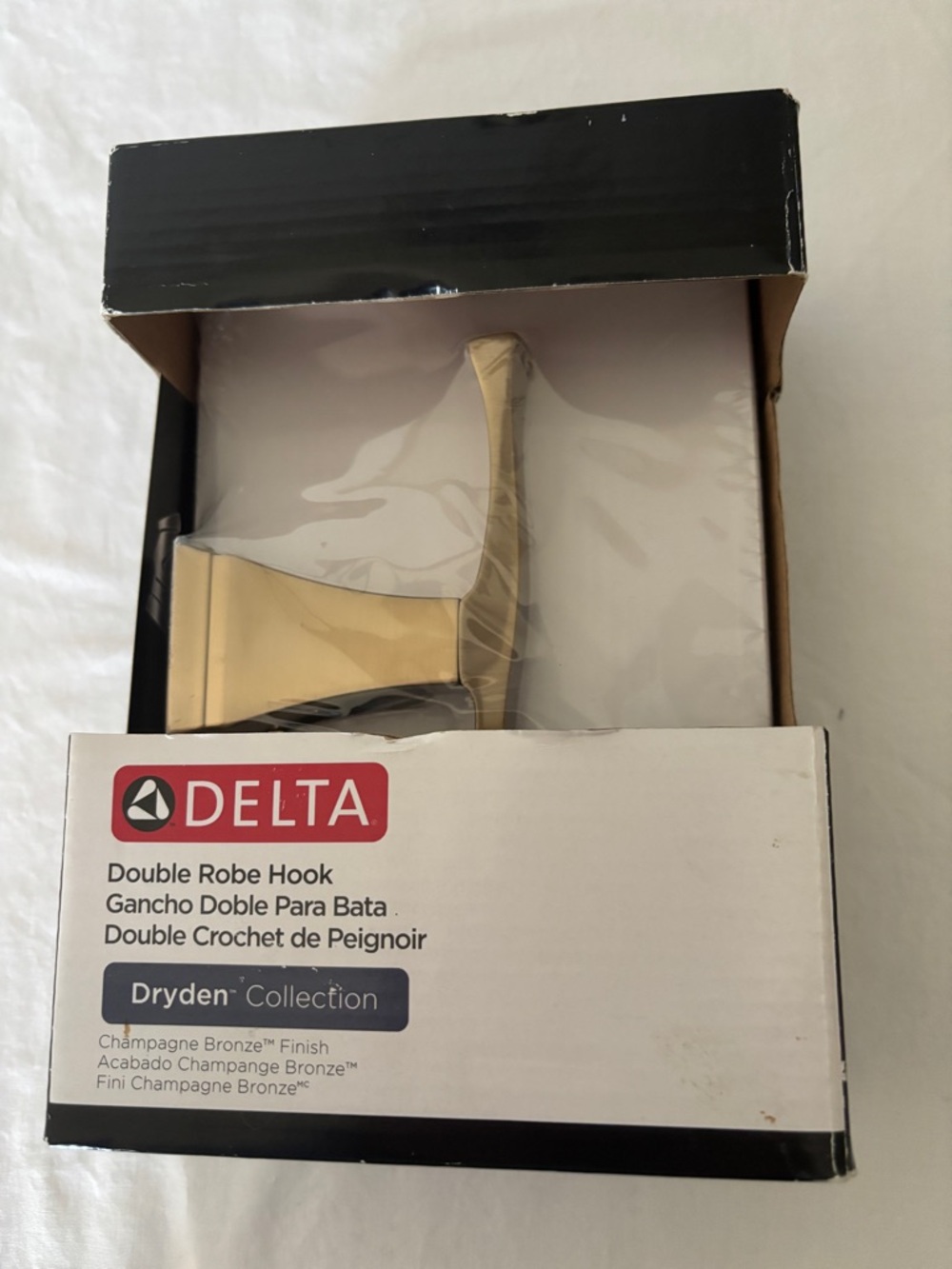 New Delta Dryden Double Robe Hook in Champagne Bronze P/N 75135 Never Opened